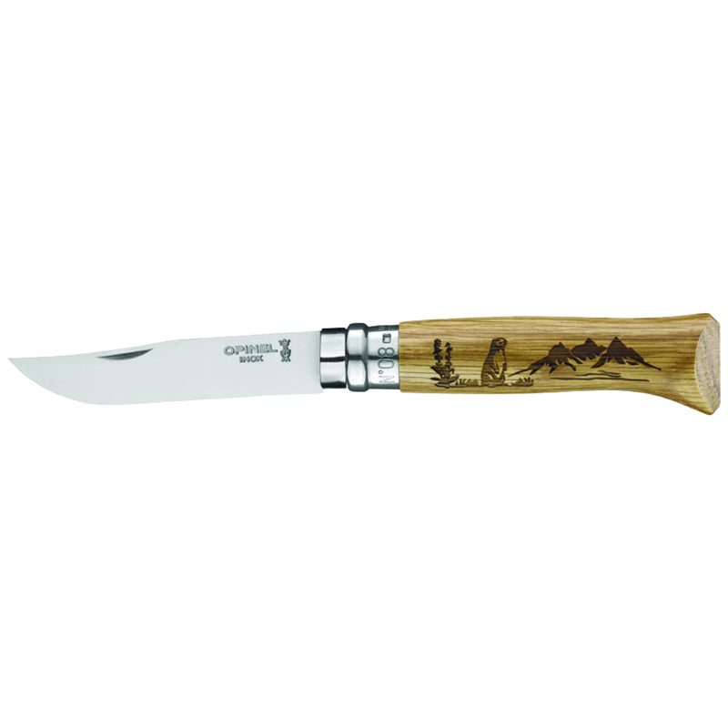 N°08 Oak Engraved Handle Folding Knife - Animalia