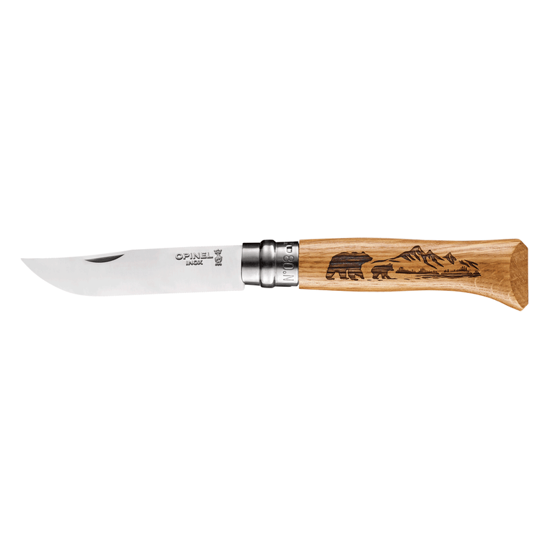 N°08 Oak Engraved Handle Folding Knife - Animalia