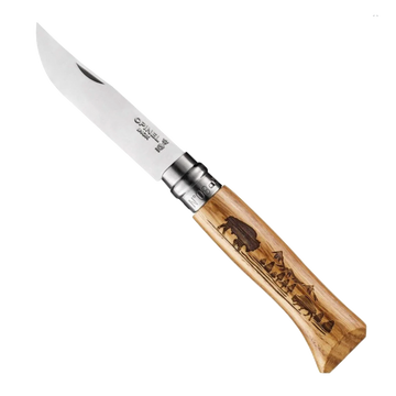 No.08 Oak Engraved Handle Folding Knife - Boar
