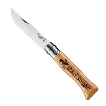 No.08 Oak Engraved Handle Folding Knife - Deer