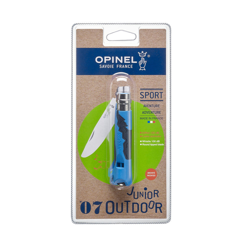  Opinel Outdoor Junior No. 07 Stainless Steel Folding Knife  with Safety Rounded Tip, Integrated Whistle, Made in France (Blue) : Sports  & Outdoors